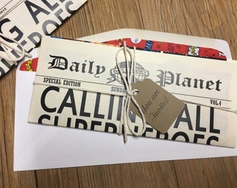 Newspaper Invitation -- Superhero Invitation -- Daily Planet Invitation -- Calling all Superheroes