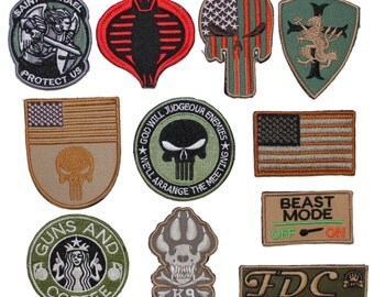 Velcro Patch EMBROIDERED Military Tactical Army Flag, Cobra, Michael, Skull, Dog K9