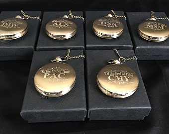 6 Gold Groomsmen gifts - Engraved pocket watches -Gold personalized pocket watch in gift box - Custom engraved gift -Wedding gifts for him