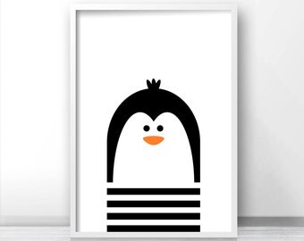 Penguin Nursery Art, Digital Download Nursery Print, Kids Art Print, Monochrome Nursery Decor, Kids Wall Art, Black White Nursery Printables