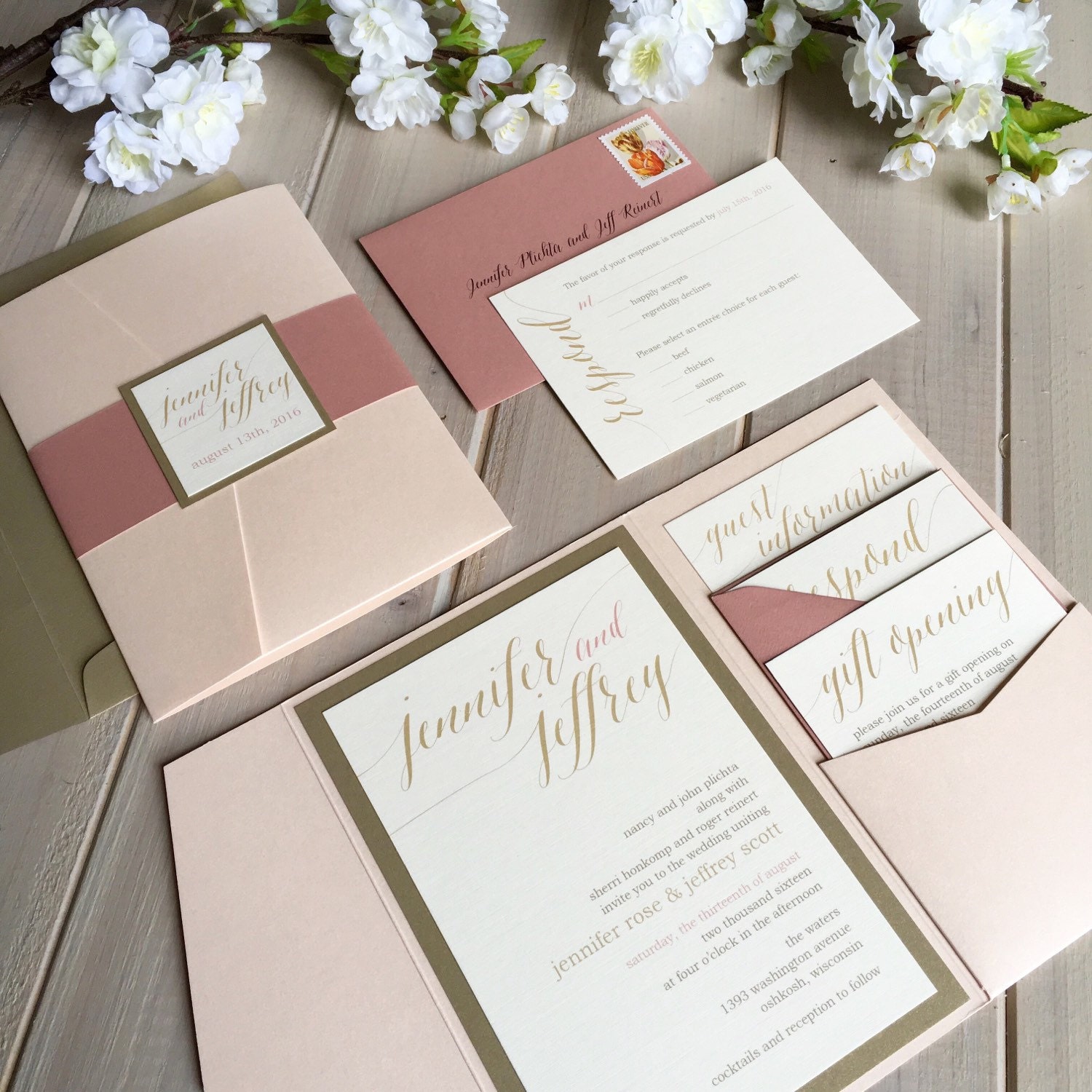 Blush Gold and Ivory Wedding Invitations Pink Gold and