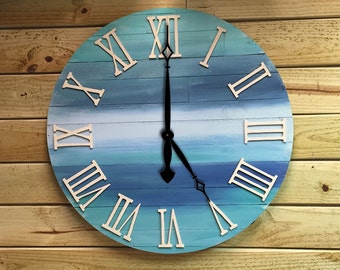 Unique Large Clock, Reclaimed wood clock, wooden wall clock, wood clock, extra large clock, decorative clock, ocean decor clock