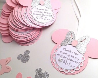 Minnie Thank You Tags / Silver and Pink / Pink and Gold / Minnie Mouse / Favor Tags / Favor Cards