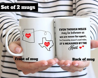 Coffee Mug Best Friends Long Distance State to State with Name and Hearts Coffee Mug