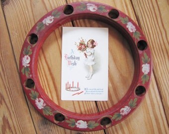 Antique German Birthday Candle Ring, Red Children's Birthday Candle Ring, Birthday Table Decor, German Child's Birthday Candle Ring