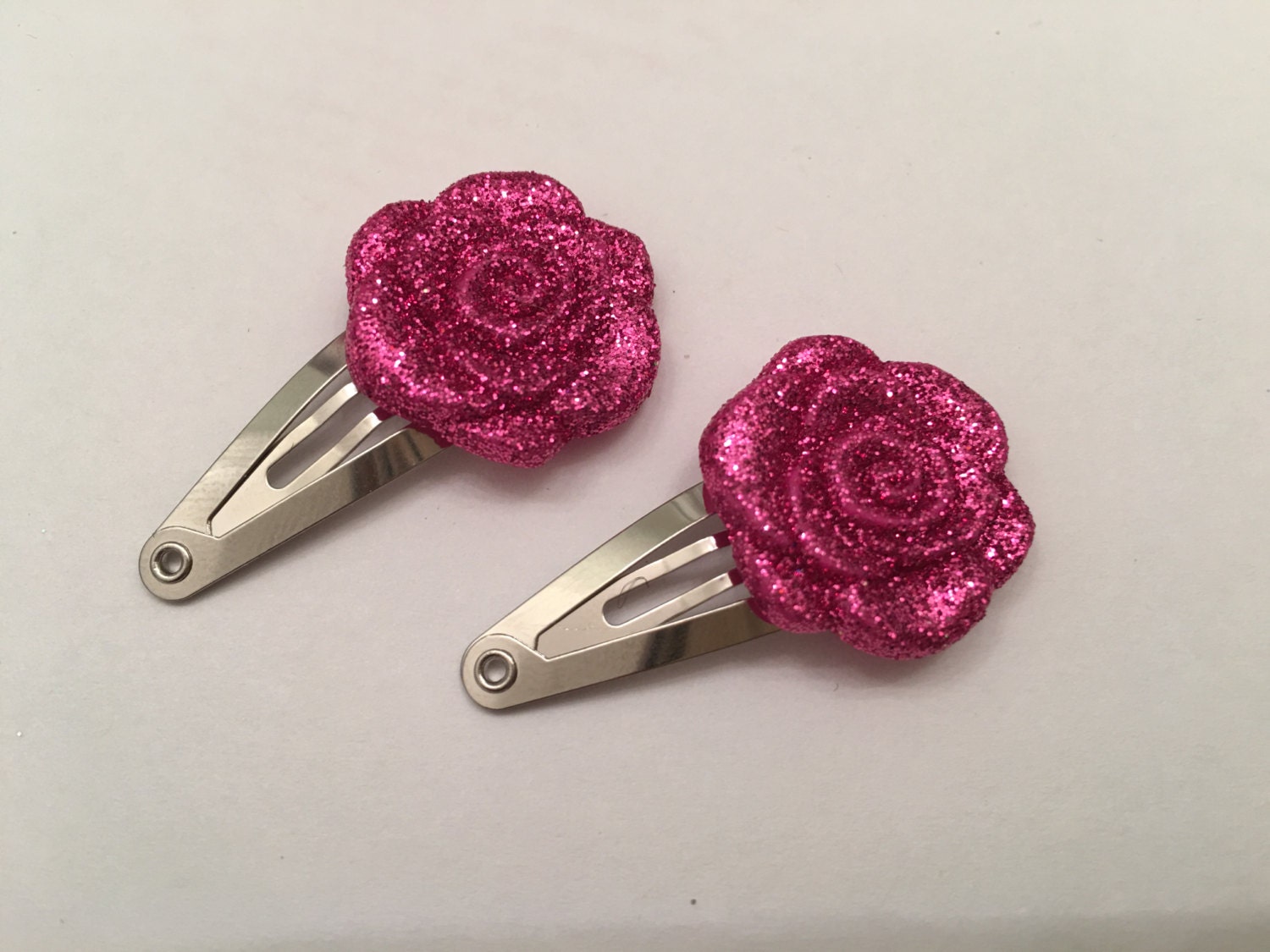 Pink Glitter Rose Hair Clip by Redbirdgarden on Etsy