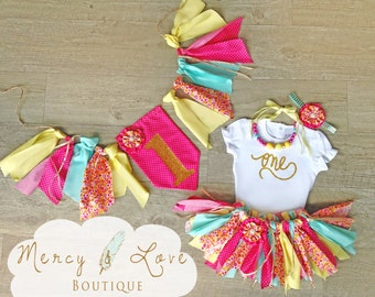 The "You Are My Sunshine" Fabric Tutu, First Birthday Outfit Girl, Scrappy Tutu, Toddler Tutu, High Chair Banner, Smash Cake Outfit Girl
