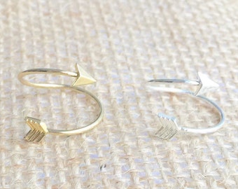 Arrow wrap ring, arrow ring, adjustable arrow ring, gold or silver