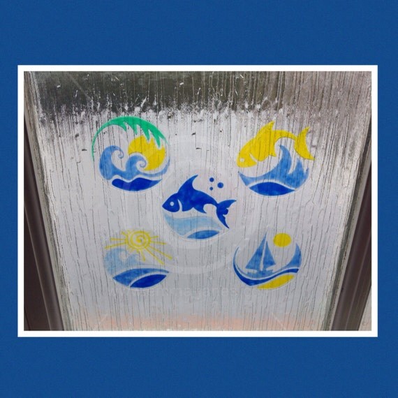 Window cling set Ocean themed hand painted for glass & mirror