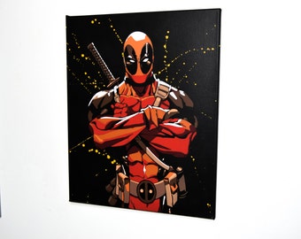 Deadpool spray paint - Wade Winston Wilson - Stencil art on canvas