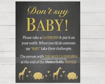 dont say baby game, don't say baby game, gold dont say baby, baby shower gold, jungle, baby shower games, baby shower activity, printables