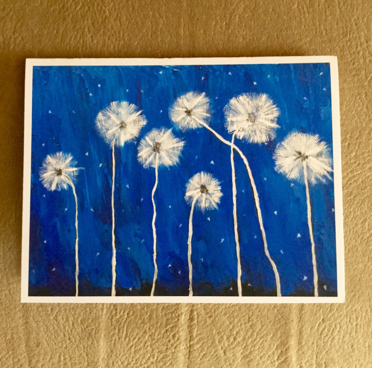 Dandelion Note Card Nature Note Card with Envelope Blue