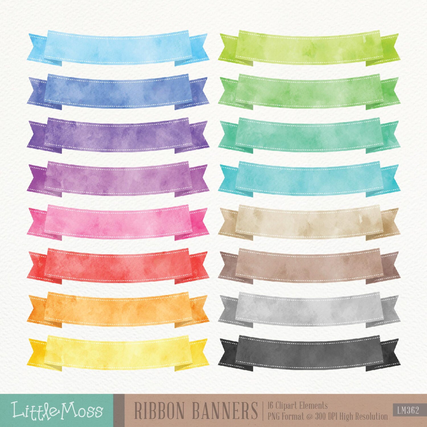 Watercolor Ribbon Banners Clipart