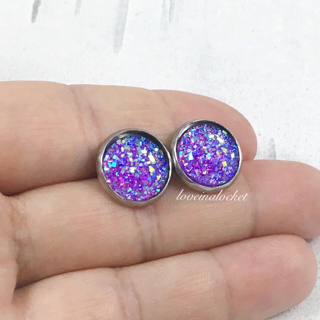 Purple Druzy Earrings Faux Druzy Earrings Purple Druzy