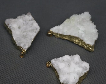 3pcs Natural Druzy Agate Drusy Agate Geode Gold Plated Edge Agate Gemstone Jewelry Gemstone Bracelet Necklace Making Fashion Stuffs