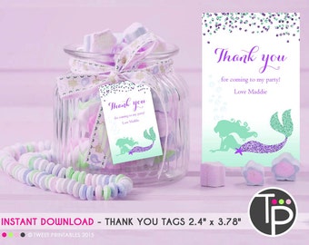 Mermaid Favor Tag, MERMAID Gift Tags, Mermaid Party, Mermaid Lolly Bag Tags, Mermaid Printable, Edit yourself with Adobe Reader