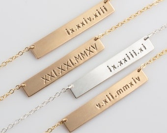 Roman Numeral Bar Necklace, Roman Numeral Jewelry in 14k Gold Fill, Sterling Silver, Stamped Necklace, LEILAjewelryshop, N223