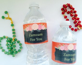Water bottle labels, umrah mubarak, hajj, wedding water bottle labels, zamzam, bridal shower water bottle labels, personalized, 12 ct.