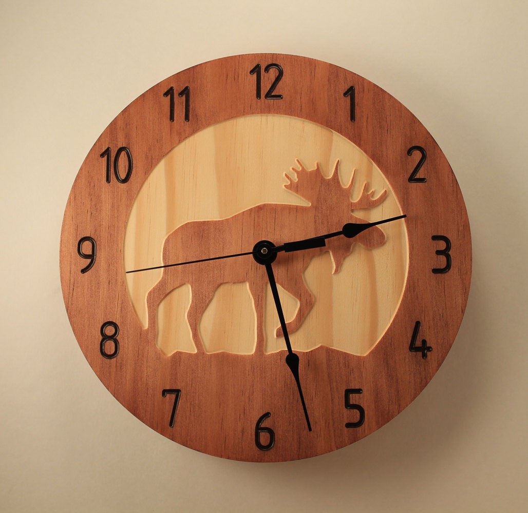 Pine moose clock Deer clock Wood clock Nature clock Wooden
