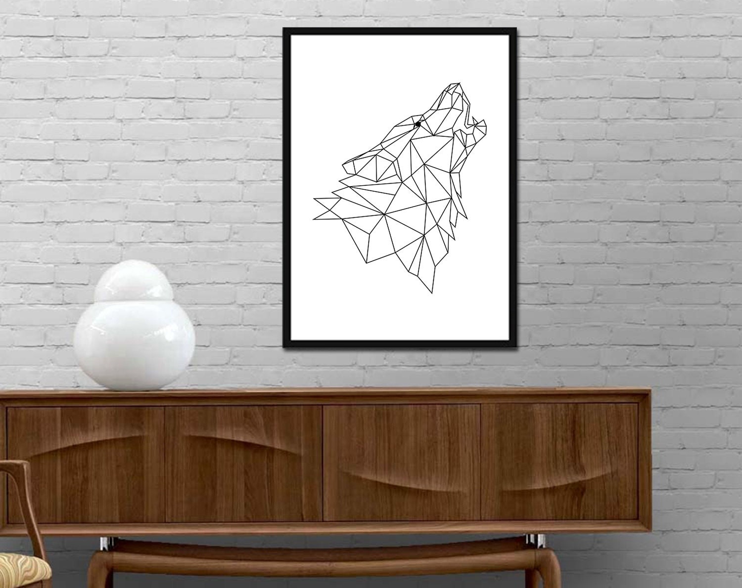Tête de loup géométrique imprimer loup triangles affiche loup