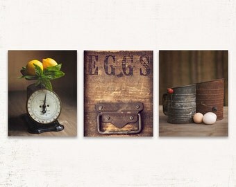 Kitchen Scale Print Set, SET of THREE Prints or Canvases, Farmhouse Wall Art Set, Rustic Canvas Art, Rustic Farmhouse Decor, Kitchen Art Set