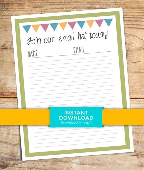 Email List Sign Up Sheet Printable Marketing documents