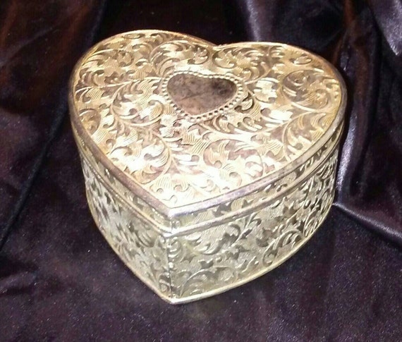 Vintage Silver Heart Shaped Jewelry Trinket box by CouldnotKeep