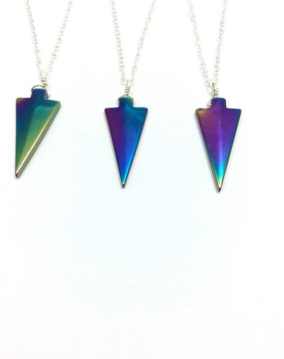 Rainbow Hematite Necklace Crystal Arrowhead Necklace Stone