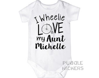 Aunt Onesie ® I Wheelie Love My Aunt Personalized Aunt Gift Baby Girl Baby Boy Bicycle Onesie Custom Aunt Onsie Pregnancy Reveal for Aunt