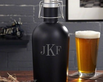 Classic Monogram Steel Beer Growler - Beer Gifts Customized with Initials of Your Choice - Unique Birthday Gifts for Women or Men