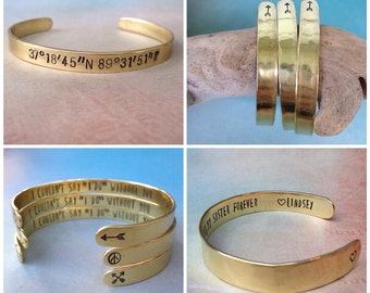 Custom Bracelet Gold, Personalized Gold Bracelet, Secret Message Bracelet, Custom Stamped Bracelet, Custom Quote Bracelet, Red Fern Studio