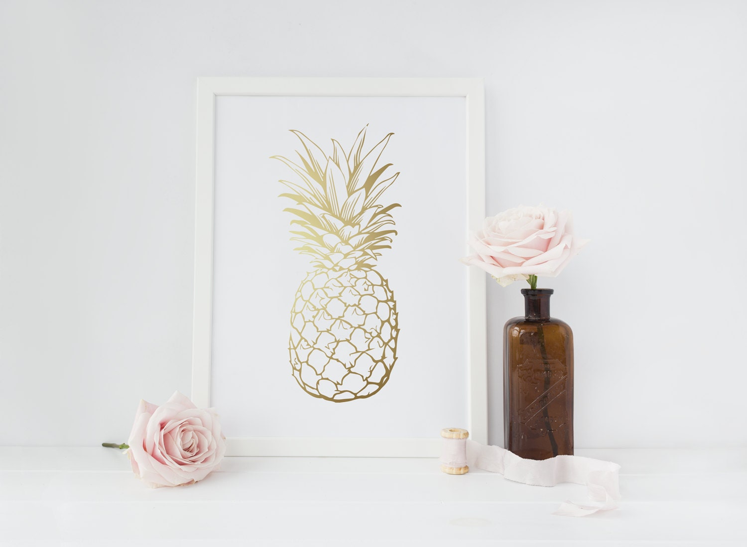 Gold Pineapple Print Gold Pineapple Wall Art Minimalist Art