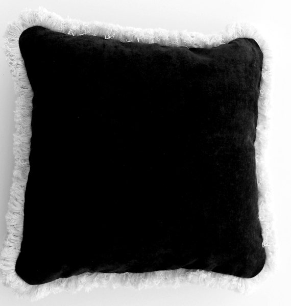 large custom solid black pillows with fringe velvet silk