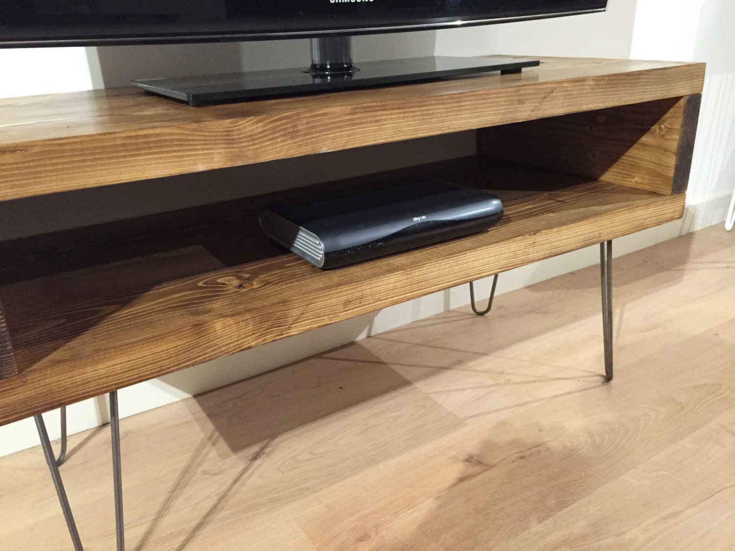 Solid Pine Box TV Stand With Hairpin Legs