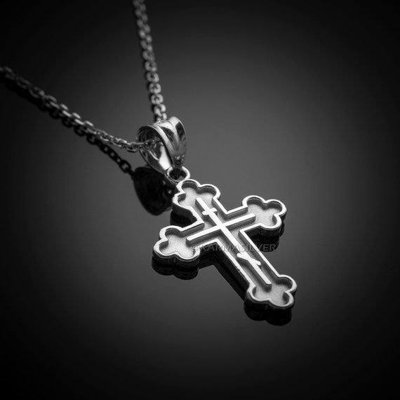 14k Yellow Gold Russian Orthodox Cross Crucifix Pendant Necklace