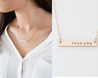 Hand Stamped Rose Gold Bar Necklace, Personalized Gold Bar Necklace,Custom name,Monogram Necklace, Nameplate necklace,Initial necklace,