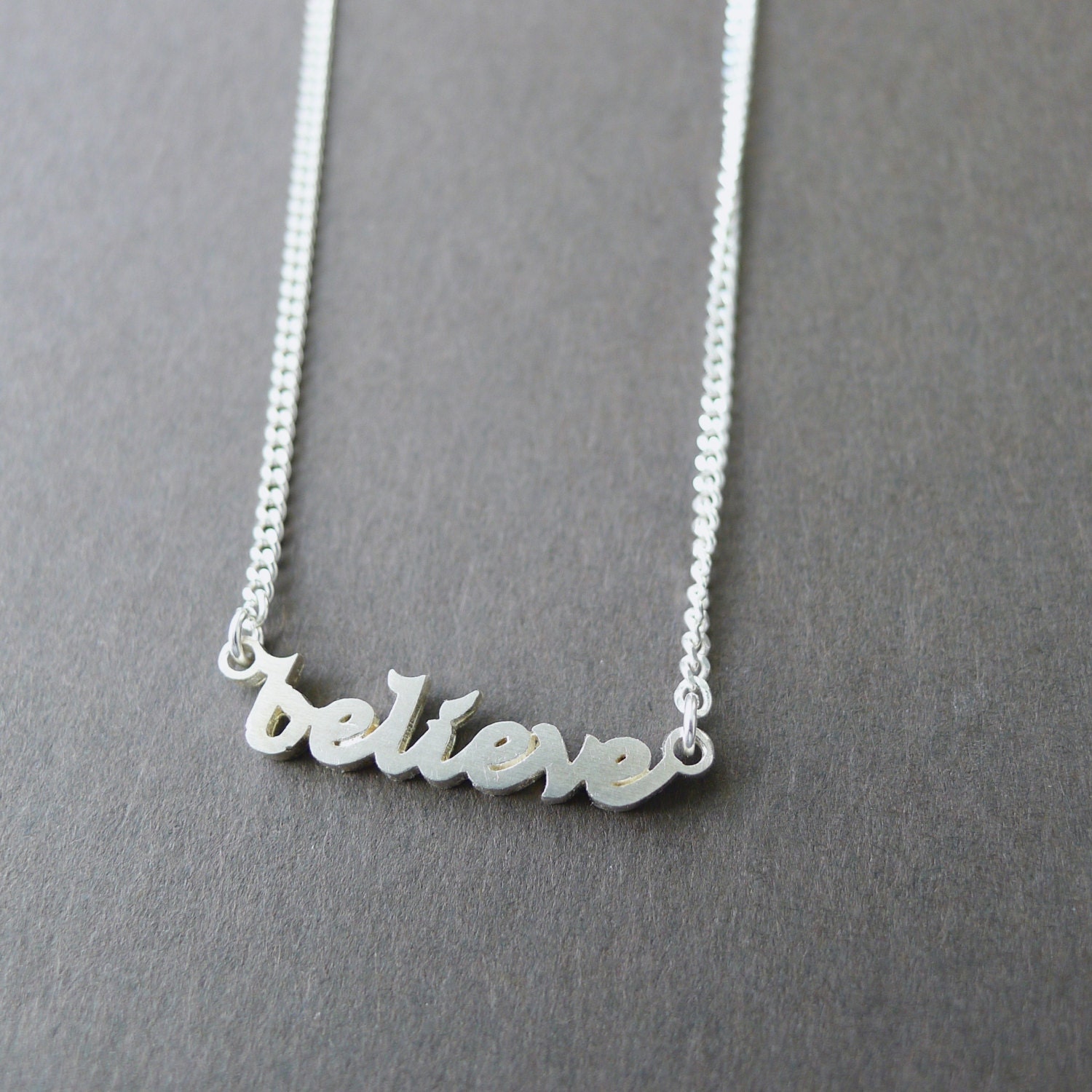Sterling Silver Believe Necklace, Graduation Gift, Believe in Yourself, Handwritten Necklace, Inspirational Jewelry, Grad Gift, Word