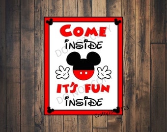 Mickey Mouse party decorations, Mickey Mouse birthday, Mickey Mouse, Mickey Mouse party sign, Come inside it's fun inside, INSTANT DOWNLOAD