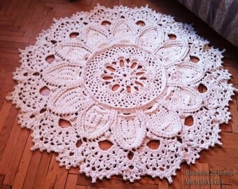Crochet rug 3D 57 in. Bed side and Baby rug Round floor lace living room mat. Wedding gift, birthday gift, area rug