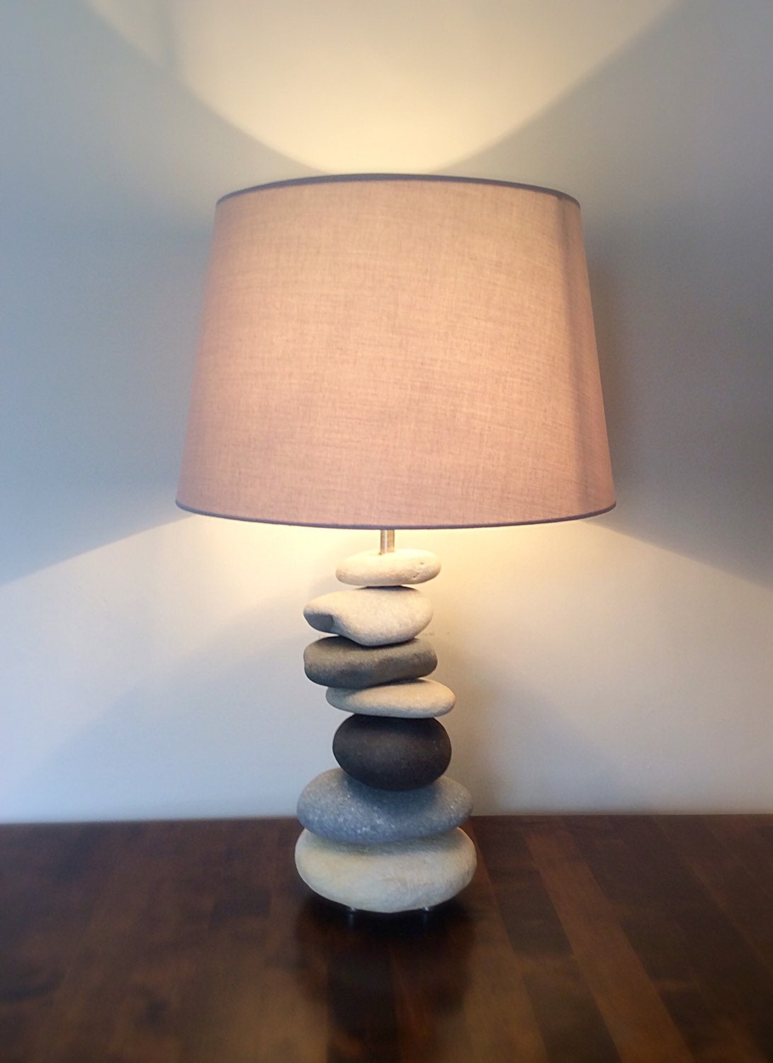 Stacked stone table lamp Pebble Stone Tabke by Nesthandpainted