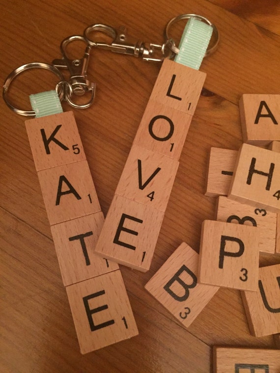 Personalised Scrabble Letters Name Key Chain Custom wooden
