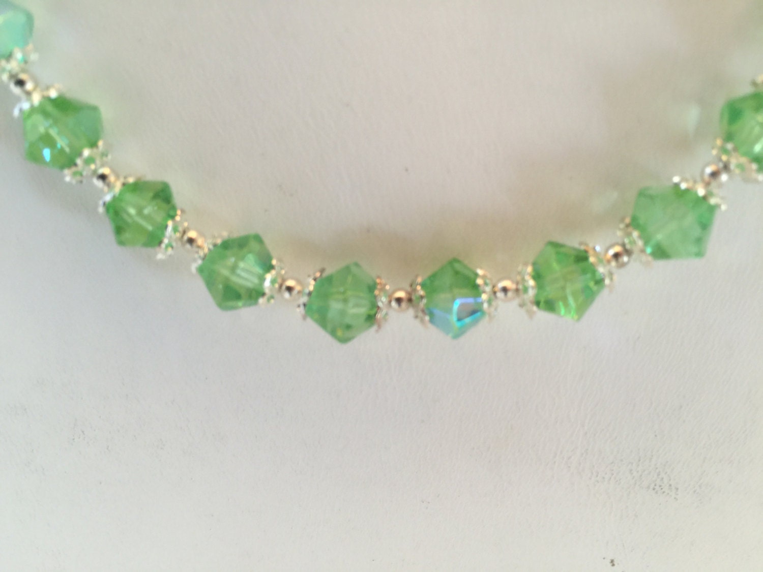 Light Green Aurora Borealis Crystal Beaded Silver Tone