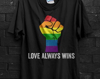 Love Always Wins T-Shirt Gay Pride LGBT Rainbow Bisexual Homosexual Support Marriage Wedding Engaged Fiance USA Gift Idea By Kyandii