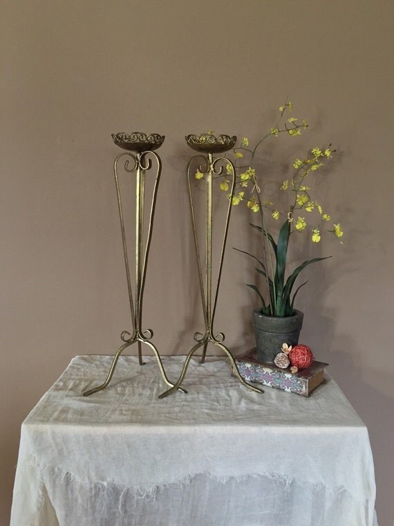 Large Pair Vintage Iron Candle Stand / Floor Candle Stand