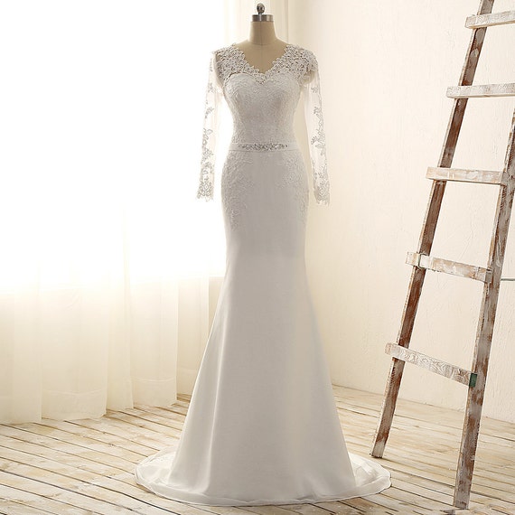 Lace Long Sleeve Wedding Dress, Mermaid Wedding Dress
