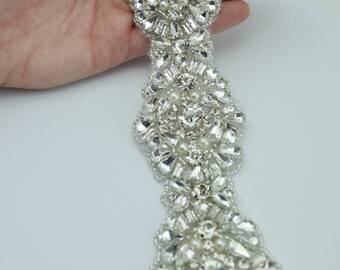 Premium Crystal Rhinestone and Pearl Trim by the Yard - Wholesale Bridal Trim - Bridal Fabric- 2" Bridal Belt - Rhinestone Applique