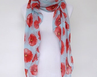 Floral Scarf, Womens Scarves, Spring Scarf, Red Poppy Scarf, Fashion scarf, Boho Scarf Shawl, Women's Scarf, Gifts For Her