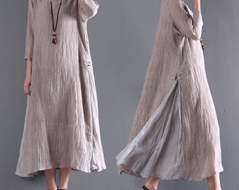Women loose tunic dress linen maxi dress plus size clothing summer cotton dress large size dress linen tunic women linen clothing custom