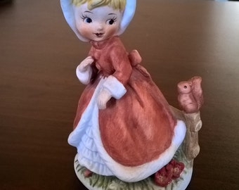 Vintage Girl with Squirrel Figurine **FREE SHIPPING**