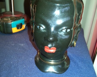 Head Vase, Unusual Head Vase, African American Head Vase,, 1950 Head Vase, No Damage, Collectible Head Vase, Double Collectible Head Vase..